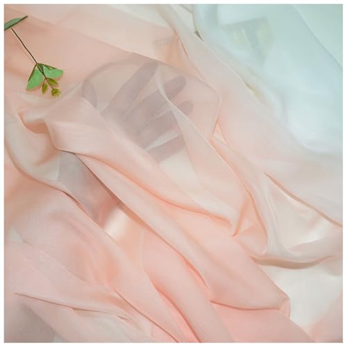 Chiffon-Stoff Meterware 150 cm Breiter Seidenkrepp Farbverlauf Bedruckter Chiffonstoff Nähmaterial für Hochzeitskleid, Party-Hintergrund und DIY-Bastelarbeiten(Pink 2) von DIWAL