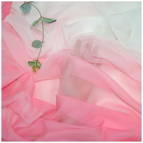Chiffon-Stoff Meterware 150 cm Breiter Seidenkrepp Farbverlauf Bedruckter Chiffonstoff Nähmaterial für Hochzeitskleid, Party-Hintergrund und DIY-Bastelarbeiten(Pink 4) von DIWAL