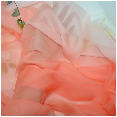 Chiffon-Stoff Meterware 150 cm Breiter Seidenkrepp Farbverlauf Bedruckter Chiffonstoff Nähmaterial für Hochzeitskleid, Party-Hintergrund und DIY-Bastelarbeiten(Pink 5) von DIWAL