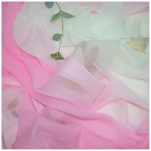 Chiffon-Stoff Meterware 150 cm Breiter Seidenkrepp Farbverlauf Bedruckter Chiffonstoff Nähmaterial für Hochzeitskleid, Party-Hintergrund und DIY-Bastelarbeiten(Pink 6) von DIWAL