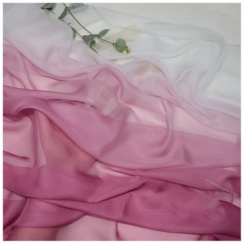 Chiffon-Stoff Meterware 150 cm Breiter Seidenkrepp Farbverlauf Bedruckter Chiffonstoff Nähmaterial für Hochzeitskleid, Party-Hintergrund und DIY-Bastelarbeiten(Pink 7) von DIWAL