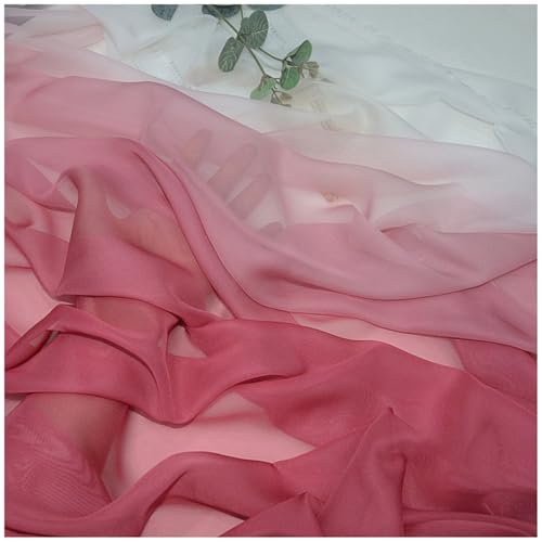 Chiffon-Stoff Meterware 150 cm Breiter Seidenkrepp Farbverlauf Bedruckter Chiffonstoff Nähmaterial für Hochzeitskleid, Party-Hintergrund und DIY-Bastelarbeiten(Pink 8) von DIWAL