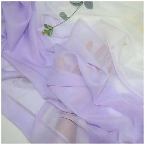 Chiffon-Stoff Meterware 150 cm Breiter Seidenkrepp Farbverlauf Bedruckter Chiffonstoff Nähmaterial für Hochzeitskleid, Party-Hintergrund und DIY-Bastelarbeiten(Purple 1) von DIWAL