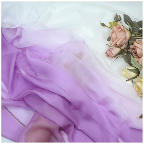 Chiffon-Stoff Meterware 150 cm Breiter Seidenkrepp Farbverlauf Bedruckter Chiffonstoff Nähmaterial für Hochzeitskleid, Party-Hintergrund und DIY-Bastelarbeiten(Purple 2) von DIWAL