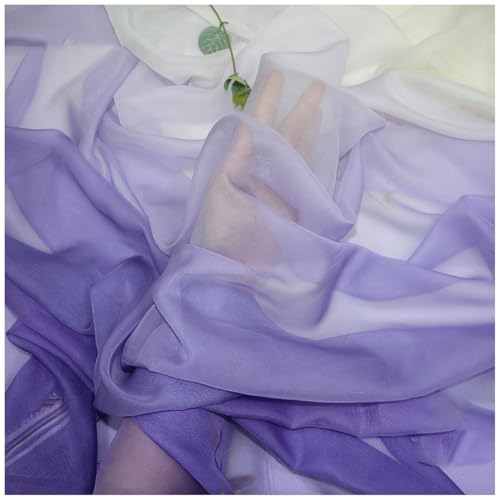 Chiffon-Stoff Meterware 150 cm Breiter Seidenkrepp Farbverlauf Bedruckter Chiffonstoff Nähmaterial für Hochzeitskleid, Party-Hintergrund und DIY-Bastelarbeiten(Purple 3) von DIWAL