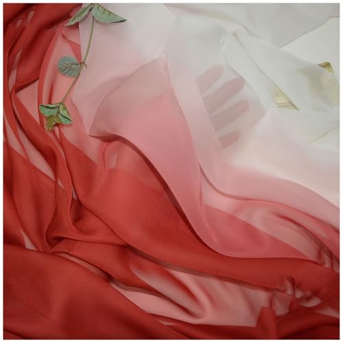 Chiffon-Stoff Meterware 150 cm Breiter Seidenkrepp Farbverlauf Bedruckter Chiffonstoff Nähmaterial für Hochzeitskleid, Party-Hintergrund und DIY-Bastelarbeiten(Red) von DIWAL
