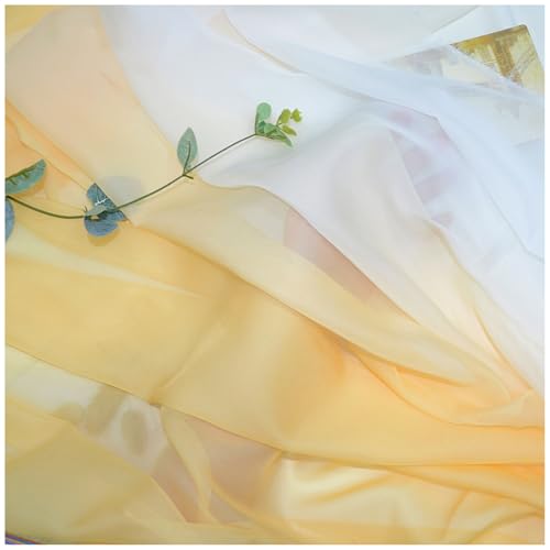 Chiffon-Stoff Meterware 150 cm Breiter Seidenkrepp Farbverlauf Bedruckter Chiffonstoff Nähmaterial für Hochzeitskleid, Party-Hintergrund und DIY-Bastelarbeiten(Yellow 1) von DIWAL