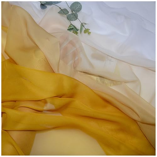Chiffon-Stoff Meterware 150 cm Breiter Seidenkrepp Farbverlauf Bedruckter Chiffonstoff Nähmaterial für Hochzeitskleid, Party-Hintergrund und DIY-Bastelarbeiten(Yellow 2) von DIWAL