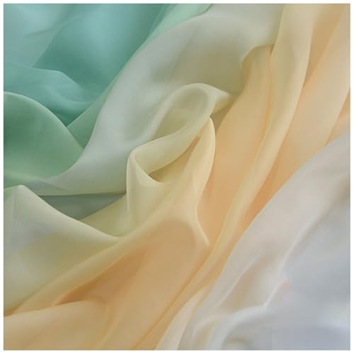 Dreifarbig Farbverlauf Chiffon-Stoff Meterware 150 cm Breiter Tüllstoff Bedruckter Chiffonstoff Nähmaterial für Hochzeitskleid, Party-Hintergrund und DIY-Bastelarbeiten(Green 1) von DIWAL