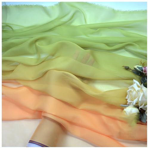 Dreifarbig Farbverlauf Chiffon-Stoff Meterware 150 cm Breiter Tüllstoff Bedruckter Chiffonstoff Nähmaterial für Hochzeitskleid, Party-Hintergrund und DIY-Bastelarbeiten(Green 2) von DIWAL