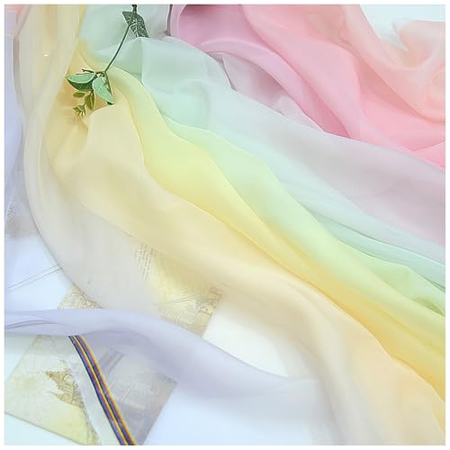 Dreifarbig Farbverlauf Chiffon-Stoff Meterware 150 cm Breiter Tüllstoff Bedruckter Chiffonstoff Nähmaterial für Hochzeitskleid, Party-Hintergrund und DIY-Bastelarbeiten(Pink 1) von DIWAL