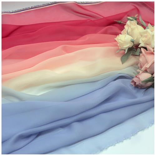 Dreifarbig Farbverlauf Chiffon-Stoff Meterware 150 cm Breiter Tüllstoff Bedruckter Chiffonstoff Nähmaterial für Hochzeitskleid, Party-Hintergrund und DIY-Bastelarbeiten(Pink 4) von DIWAL