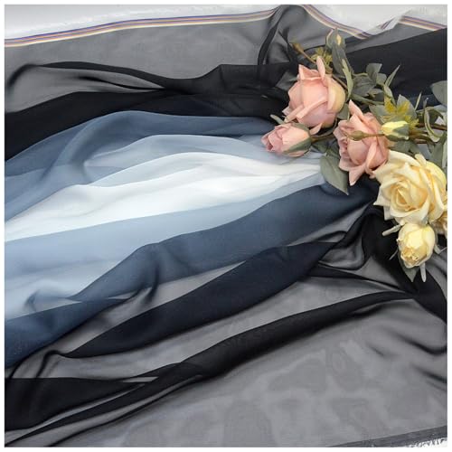 Farbverlauf Chiffon-Stoff Meterware 145 cm Breiter Tüllstoff Bedruckter Chiffonstoff Nähmaterial für Hochzeitskleid, Party-Hintergrund und DIY-Bastelarbeiten(Black) von DIWAL