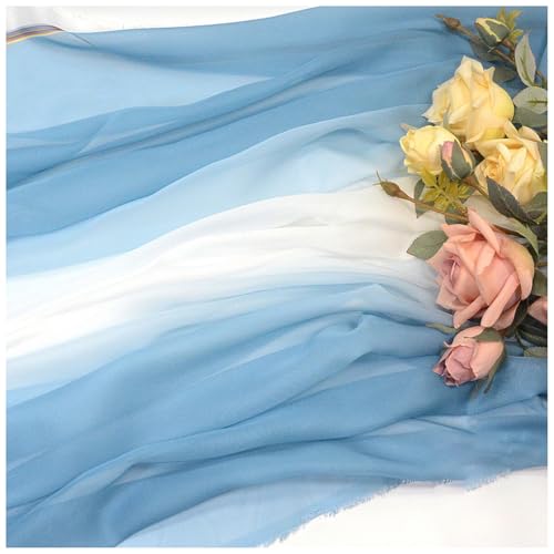 Farbverlauf Chiffon-Stoff Meterware 145 cm Breiter Tüllstoff Bedruckter Chiffonstoff Nähmaterial für Hochzeitskleid, Party-Hintergrund und DIY-Bastelarbeiten(Blue 1) von DIWAL