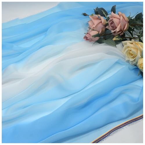 Farbverlauf Chiffon-Stoff Meterware 145 cm Breiter Tüllstoff Bedruckter Chiffonstoff Nähmaterial für Hochzeitskleid, Party-Hintergrund und DIY-Bastelarbeiten(Blue 2) von DIWAL