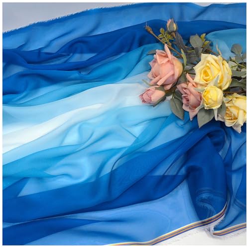 Farbverlauf Chiffon-Stoff Meterware 145 cm Breiter Tüllstoff Bedruckter Chiffonstoff Nähmaterial für Hochzeitskleid, Party-Hintergrund und DIY-Bastelarbeiten(Blue 3) von DIWAL