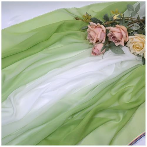 Farbverlauf Chiffon-Stoff Meterware 145 cm Breiter Tüllstoff Bedruckter Chiffonstoff Nähmaterial für Hochzeitskleid, Party-Hintergrund und DIY-Bastelarbeiten(Green 1) von DIWAL