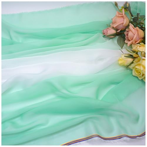 Farbverlauf Chiffon-Stoff Meterware 145 cm Breiter Tüllstoff Bedruckter Chiffonstoff Nähmaterial für Hochzeitskleid, Party-Hintergrund und DIY-Bastelarbeiten(Green 2) von DIWAL