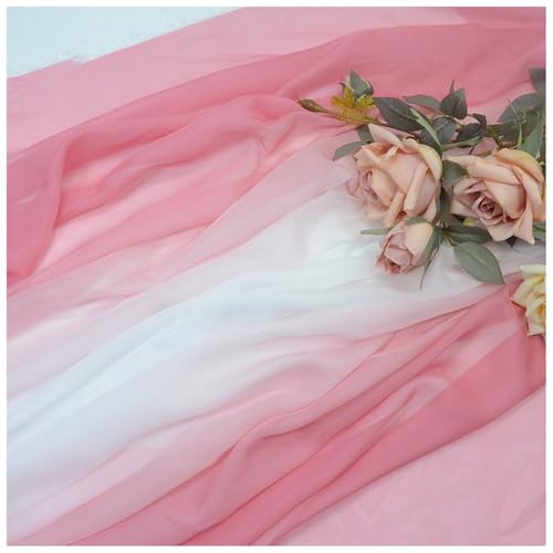 Farbverlauf Chiffon-Stoff Meterware 145 cm Breiter Tüllstoff Bedruckter Chiffonstoff Nähmaterial für Hochzeitskleid, Party-Hintergrund und DIY-Bastelarbeiten(Pink) von DIWAL