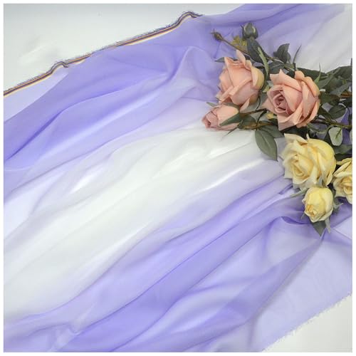 Farbverlauf Chiffon-Stoff Meterware 145 cm Breiter Tüllstoff Bedruckter Chiffonstoff Nähmaterial für Hochzeitskleid, Party-Hintergrund und DIY-Bastelarbeiten(Purple) von DIWAL