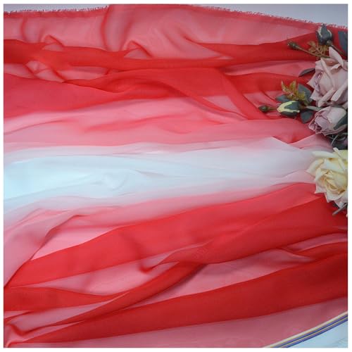 Farbverlauf Chiffon-Stoff Meterware 145 cm Breiter Tüllstoff Bedruckter Chiffonstoff Nähmaterial für Hochzeitskleid, Party-Hintergrund und DIY-Bastelarbeiten(Red) von DIWAL