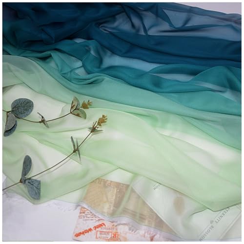 Zwei Farben Farbverlauf Chiffon-Stoff Meterware 145 cm Breiter Tüllstoff Bedruckter Chiffonstoff Nähmaterial für Hochzeitskleid, Party-Hintergrund und DIY-Bastelarbeiten(Blue 1) von DIWAL