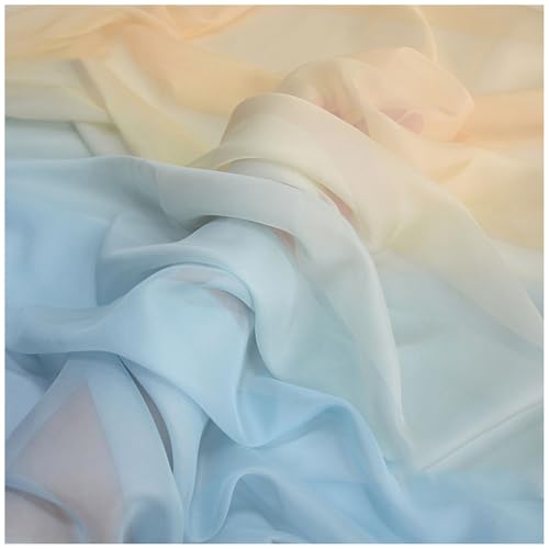 Zwei Farben Farbverlauf Chiffon-Stoff Meterware 145 cm Breiter Tüllstoff Bedruckter Chiffonstoff Nähmaterial für Hochzeitskleid, Party-Hintergrund und DIY-Bastelarbeiten(Blue 2) von DIWAL