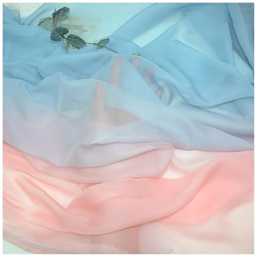 Zwei Farben Farbverlauf Chiffon-Stoff Meterware 145 cm Breiter Tüllstoff Bedruckter Chiffonstoff Nähmaterial für Hochzeitskleid, Party-Hintergrund und DIY-Bastelarbeiten(Blue 3) von DIWAL