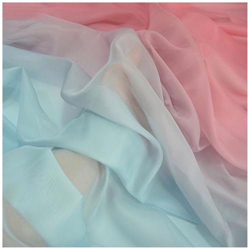 Zwei Farben Farbverlauf Chiffon-Stoff Meterware 145 cm Breiter Tüllstoff Bedruckter Chiffonstoff Nähmaterial für Hochzeitskleid, Party-Hintergrund und DIY-Bastelarbeiten(Blue 4) von DIWAL