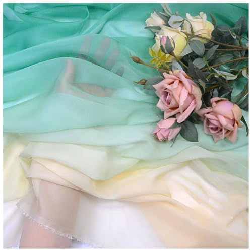 Zwei Farben Farbverlauf Chiffon-Stoff Meterware 145 cm Breiter Tüllstoff Bedruckter Chiffonstoff Nähmaterial für Hochzeitskleid, Party-Hintergrund und DIY-Bastelarbeiten(Blue 5) von DIWAL