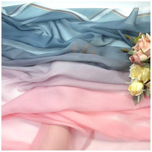 Zwei Farben Farbverlauf Chiffon-Stoff Meterware 145 cm Breiter Tüllstoff Bedruckter Chiffonstoff Nähmaterial für Hochzeitskleid, Party-Hintergrund und DIY-Bastelarbeiten(Blue 6) von DIWAL