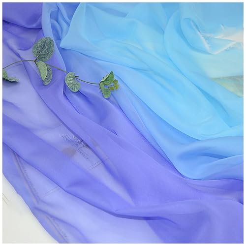 Zwei Farben Farbverlauf Chiffon-Stoff Meterware 145 cm Breiter Tüllstoff Bedruckter Chiffonstoff Nähmaterial für Hochzeitskleid, Party-Hintergrund und DIY-Bastelarbeiten(Blue 7) von DIWAL