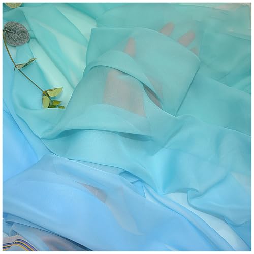 Zwei Farben Farbverlauf Chiffon-Stoff Meterware 145 cm Breiter Tüllstoff Bedruckter Chiffonstoff Nähmaterial für Hochzeitskleid, Party-Hintergrund und DIY-Bastelarbeiten(Blue 8) von DIWAL