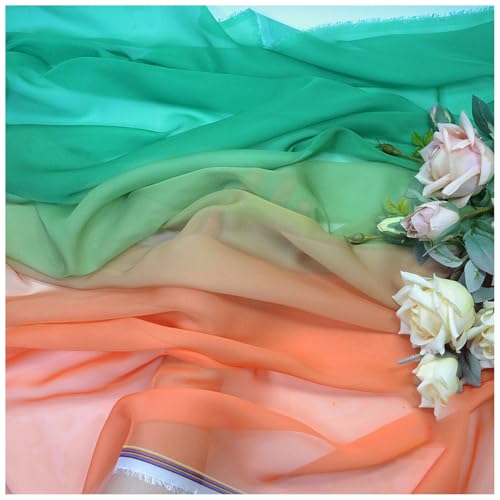 Zwei Farben Farbverlauf Chiffon-Stoff Meterware 145 cm Breiter Tüllstoff Bedruckter Chiffonstoff Nähmaterial für Hochzeitskleid, Party-Hintergrund und DIY-Bastelarbeiten(Green) von DIWAL