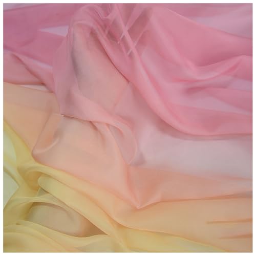 Zwei Farben Farbverlauf Chiffon-Stoff Meterware 145 cm Breiter Tüllstoff Bedruckter Chiffonstoff Nähmaterial für Hochzeitskleid, Party-Hintergrund und DIY-Bastelarbeiten(Pink 1) von DIWAL