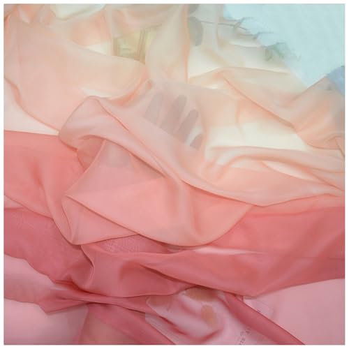 Zwei Farben Farbverlauf Chiffon-Stoff Meterware 145 cm Breiter Tüllstoff Bedruckter Chiffonstoff Nähmaterial für Hochzeitskleid, Party-Hintergrund und DIY-Bastelarbeiten(Pink 2) von DIWAL