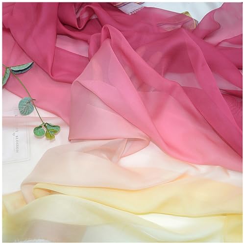 Zwei Farben Farbverlauf Chiffon-Stoff Meterware 145 cm Breiter Tüllstoff Bedruckter Chiffonstoff Nähmaterial für Hochzeitskleid, Party-Hintergrund und DIY-Bastelarbeiten(Pink 3) von DIWAL