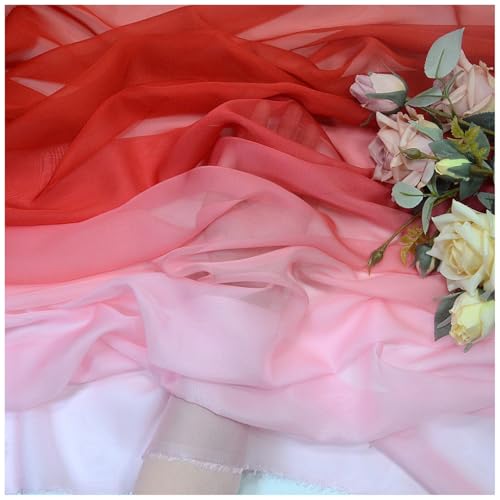 Zwei Farben Farbverlauf Chiffon-Stoff Meterware 145 cm Breiter Tüllstoff Bedruckter Chiffonstoff Nähmaterial für Hochzeitskleid, Party-Hintergrund und DIY-Bastelarbeiten(Pink 5) von DIWAL