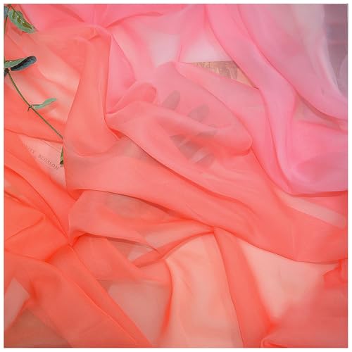 Zwei Farben Farbverlauf Chiffon-Stoff Meterware 145 cm Breiter Tüllstoff Bedruckter Chiffonstoff Nähmaterial für Hochzeitskleid, Party-Hintergrund und DIY-Bastelarbeiten(Pink 6) von DIWAL