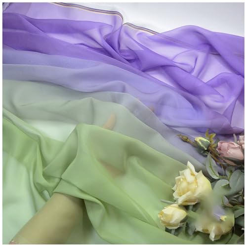 Zwei Farben Farbverlauf Chiffon-Stoff Meterware 145 cm Breiter Tüllstoff Bedruckter Chiffonstoff Nähmaterial für Hochzeitskleid, Party-Hintergrund und DIY-Bastelarbeiten(Purple 1) von DIWAL