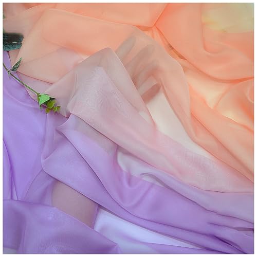 Zwei Farben Farbverlauf Chiffon-Stoff Meterware 145 cm Breiter Tüllstoff Bedruckter Chiffonstoff Nähmaterial für Hochzeitskleid, Party-Hintergrund und DIY-Bastelarbeiten(Purple 2) von DIWAL