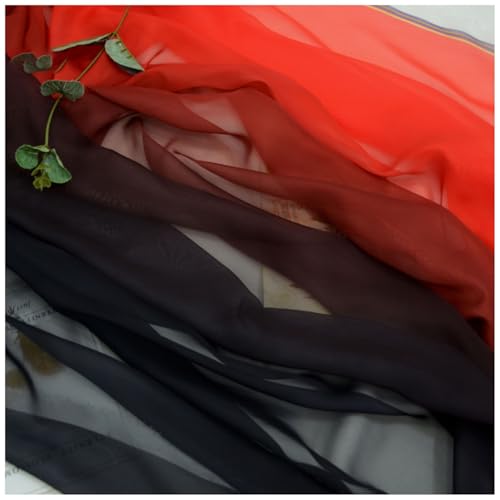Zwei Farben Farbverlauf Chiffon-Stoff Meterware 145 cm Breiter Tüllstoff Bedruckter Chiffonstoff Nähmaterial für Hochzeitskleid, Party-Hintergrund und DIY-Bastelarbeiten(Red) von DIWAL