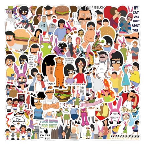 DIWSO 110 Stück Bob's Burgers Aufkleber, Cartoon Aufkleber, Vinyl Wasserdicht für Laptop Skateboard Scrapbook Computer Wasserflasche Gepäck Helm Fahrrad Auto Jugendliche Erwachsene von DIWSO