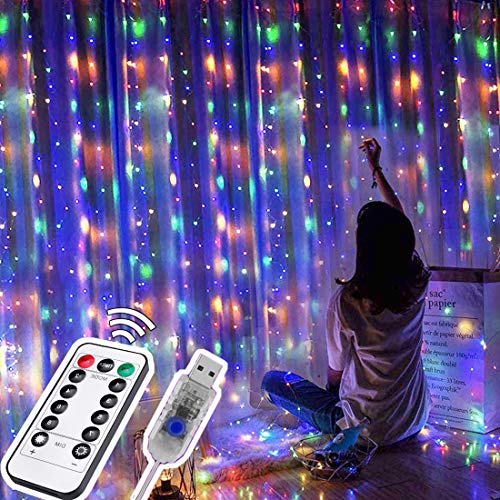 3Mx3M LED Vorhang Lichter, 300 LEDs Fenster Lichterkette Wasserdicht mit Haken, 8 Modi Deko Vorhang Licht USB mit Fernbedienung & Timer für Weihnachten Party Schlafzimmer Innen außen, Mehrere Farben 3Mx3M LED Vorhang Lichter, 300 LEDs Fenster Lichterkette Wasserdicht mit Haken, 8 Modi Deko Vorhang Licht USB mit Fernbedienung & Timer für Weihnachten Party Schlafzimmer Innen außen, Mehrere Farben von DIWUJI