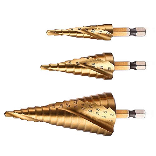 Stufenbohrer-Set, Spiral Gerillt, Hochgeschwindigkeitsstahl Titan beschichtet, 4 mm bis 12/20/32 mm Sechskantschaft, HSS Werkzeug schneiden zum DIY, Kunststoff, Holz, Metall, Aluminium, Kupfer Stufenbohrer-Set, Spiral Gerillt, Hochgeschwindigkeitsstahl Titan beschichtet, 4 mm bis 12/20/32 mm Sechskantschaft, HSS Werkzeug schneiden zum DIY, Kunststoff, Holz, Metall, Aluminium, Kupfer von DIWUJI