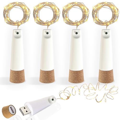 USB Wiederaufladbare Flaschenlichter, 2M 20 LED Korklichter für Flaschen, 8 Modi Kupferdraht LED Lichterkette, DIY Dekoration für Weihnachten, Hochzeit, Party, Außenbereich, Gläser (Warmweiß, 4 Stück) USB Wiederaufladbare Flaschenlichter, 2M 20 LED Korklichter für Flaschen, 8 Modi Kupferdraht LED Lichterkette, DIY Dekoration für Weihnachten, Hochzeit, Party, Außenbereich, Gläser (Warmweiß, 4 Stück) von DIWUJI