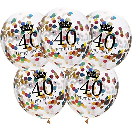 DIWULI, 5 Stück Geburtstags Luftballons, Zahl 40, Happy Birthday, Bunte Konfetti Sterne Latex-Ballons, Zahlen-Ballons, Latex-Luftballons, Geburtstags-Deko Ballon-Set 40. Geburtstag, Party, Dekoration von DIWULI