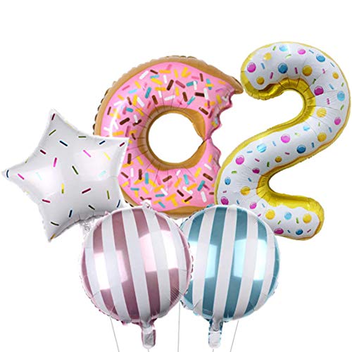 DIWULI Geburtstagsdeko 2 Jahre Luftballons Donut - Luftballons 2 Geburtstag Sweets Folienballon 2, Zahl 2 Ballon 2 Jahre Deko Kinder-Geburtstag Junge Mädchen Dekoration Zahlen-Ballon Stern-Ballon von DIWULI