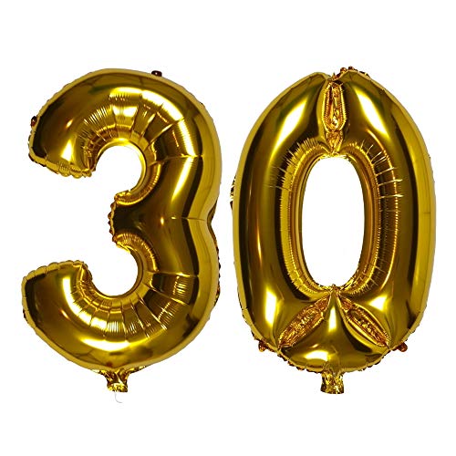 DIWULI Luftballon 30 Geburtstag XL Gold - Folienballon 30, Zahl 30 Ballon 30 Jahre edel, Geburtstagsdeko 30. Geburtstag Party-Deko Junge Mädchen, Zahlen-Ballon Dekoration, Zahlen-Luftballon Groß von DIWULI