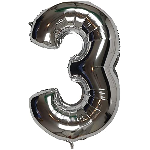 DIWULI Luftballon 3 Jahre XL Silber Geburtstag Party-Deko von DIWULI
